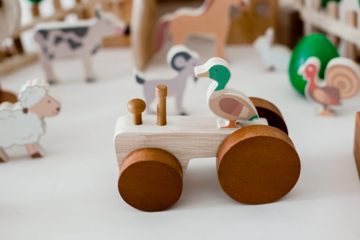 Wooden Farm Animals & Tractor Play Set
